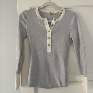 Faherty light blue/grey and Cream Ribbed Henley Sweater